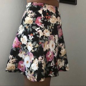 Black floral stretchy scuba material mini skirt